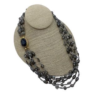 Vintage multistrand lightweight gray plastic bead necklace with decorative clasp